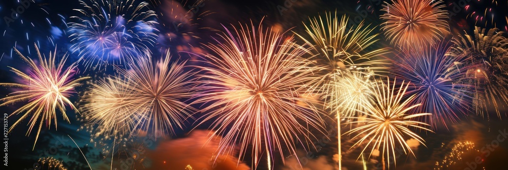 Naklejka premium Colorful fireworks at major festivals with night lighting
