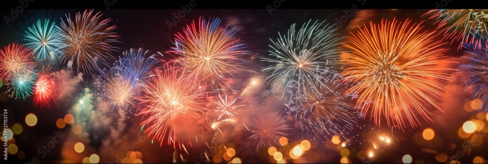 Fototapeta premium Colorful fireworks at major festivals with night lighting