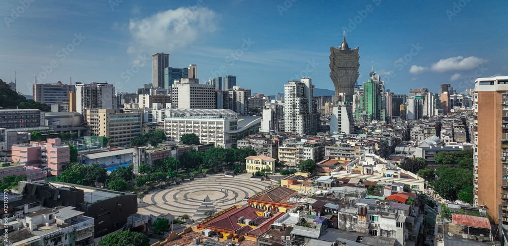 Fototapeta premium Aerial Panorama of Macao Cityscape From Tall Building