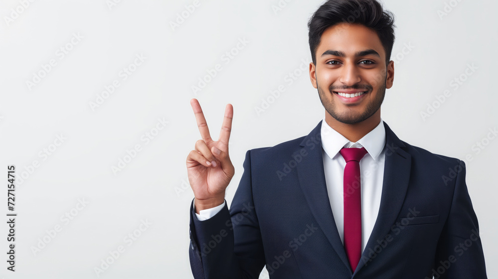 Indian, smiling business professional in suit giving ok sign Indian, smiling business professional in suit giving ok sign