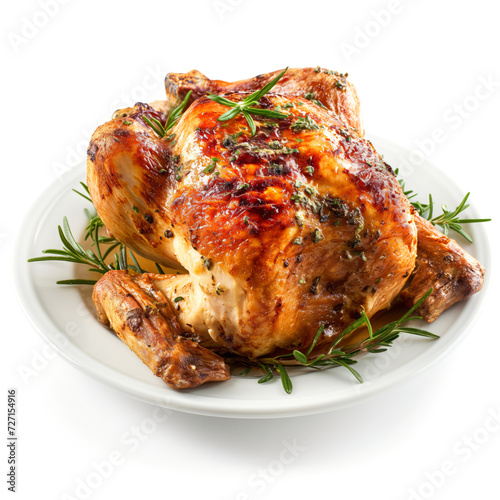 A succulent roasted chicken, golden-brown and expertly cooked