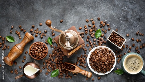 coffee beans with props for making coffee