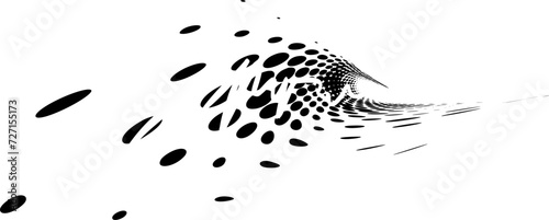 Halftone energetic border with globules, erased with a stroke of the pen. Vector.