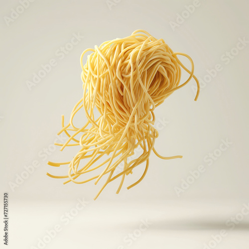 Realistic image of raw noodles suspended mid-air