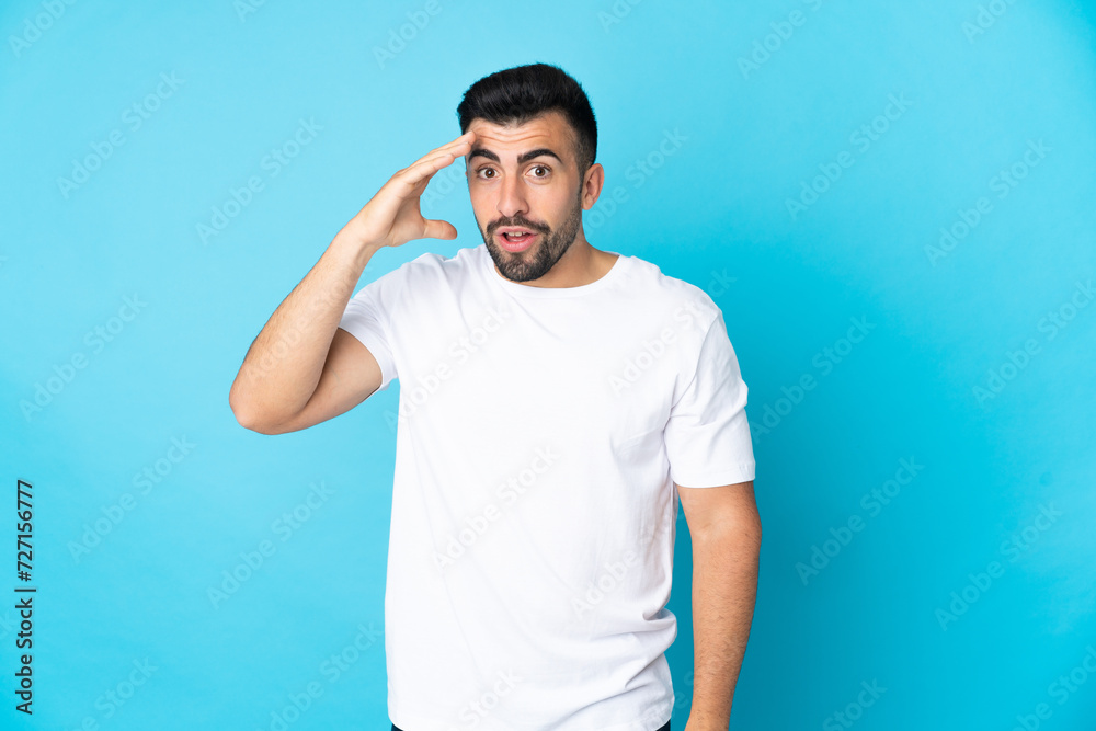 Caucasian man over isolated blue background has realized something and intending the solution Caucasian man over isolated blue background has realized something and intending the solution