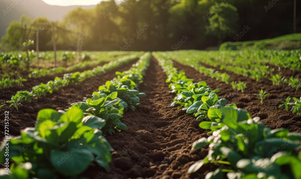 Fresh Green Crops Growing in Sunlit Field Fresh Green Crops Growing in Sunlit Field