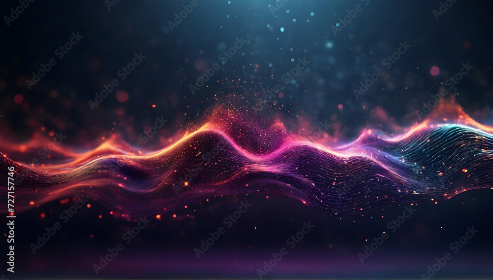 Abstract Waving Particle Technology Background Design. Abstract wave moving dots flow particles, hi-tech and big data background design Abstract Waving Particle Technology Background Design. Abstract wave moving dots flow particles, hi-tech and big data background design
