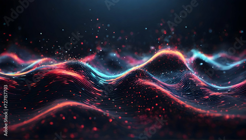 Abstract Waving Particle Technology Background Design. Abstract wave moving dots flow particles  hi-tech and big data background design