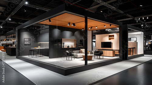 large exhibition booth in nordic style Simply decorated With minimalist furniture photo