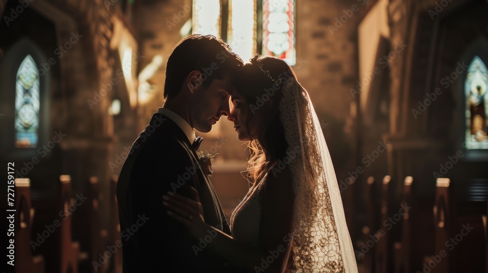 Bride and Groom Standing in Church, Valentine Day Bride and Groom Standing in Church, Valentine Day