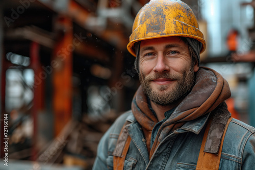 Oilman on an oil production platform, construction, building and inspection, manage work at job site, construction worker and inspector, engineer builder for renovation, miner