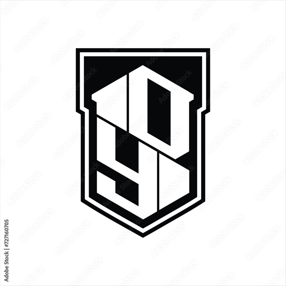 DY Logo monogram hexagon geometric up and down inside shield isolated style design template DY Logo monogram hexagon geometric up and down inside shield isolated style design template
