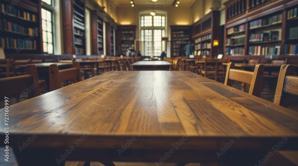 Wooden table in a public library