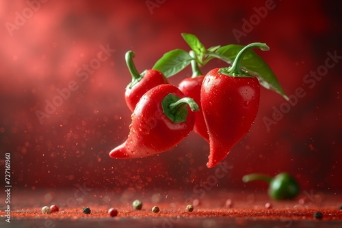 Falling red hot chilli peppers on white background  isolated  high quality photo  clipping path
