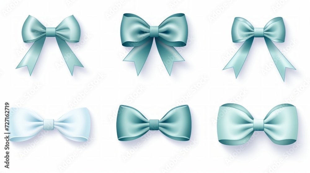 set of different blue ribbons, on a white isolated background Generative AI