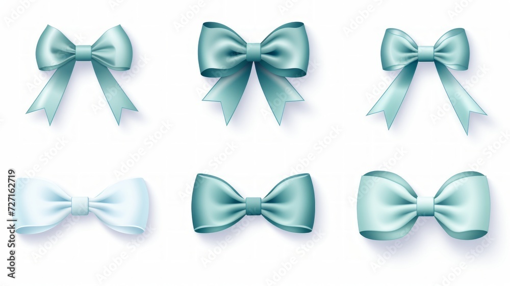 set of different blue ribbons, on a white isolated background Generative AI set of different blue ribbons, on a white isolated background Generative AI