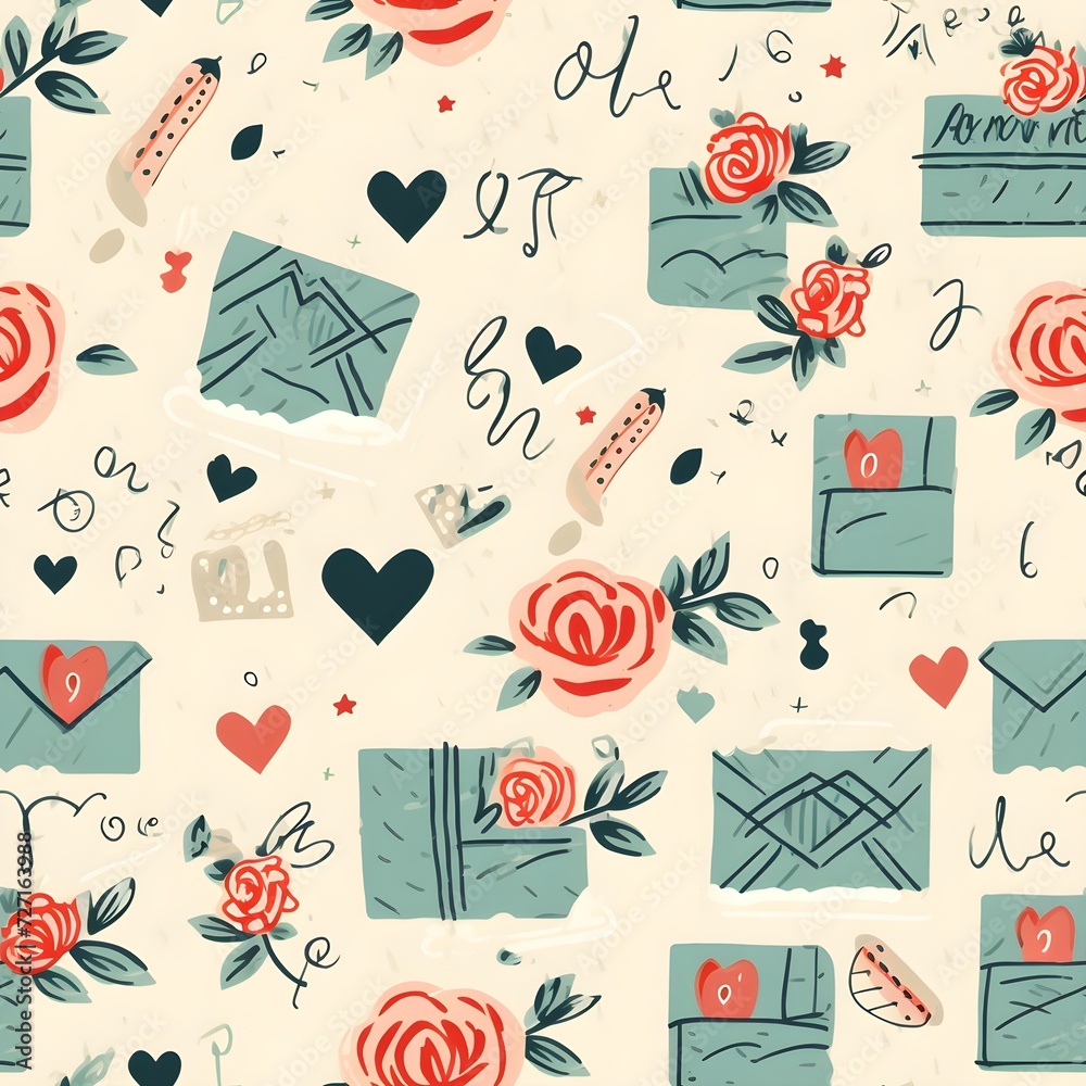 Love Letters with seamless pattern and background Love Letters with seamless pattern and background
