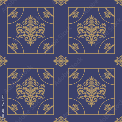 Damask Fabric textile seamless pattern Luxury decorative  Ornamental floral vintage Square style. Curtain, carpet, wallpaper, clothing, wrapping, textile photo