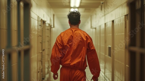 prisoner walking in orange uniform