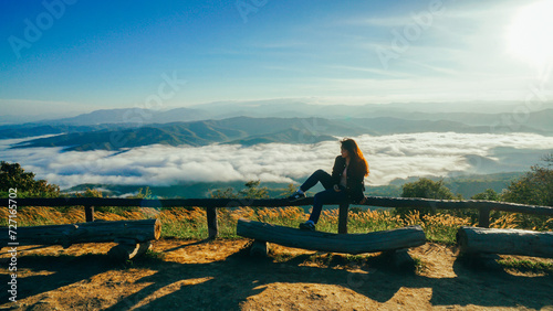 Obraz na plátně Soft focus of asian women relaxing with fog at Doi Samer Dao in Nan, Thailand