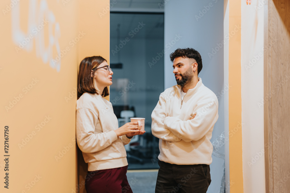 Fototapeta premium Business colleagues brainstorming and planning for success in a corporate office.