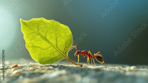 ants on a leaf, autumn leaves on the ground © suphakphen