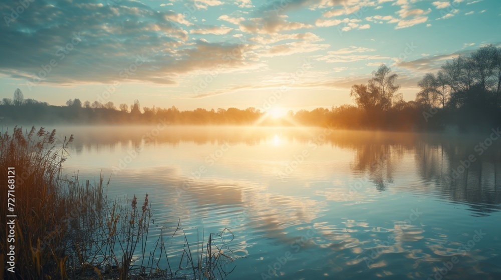 Serenity, Sunset Over a Peaceful Body of Water, Spring Serenity, Sunset Over a Peaceful Body of Water, Spring