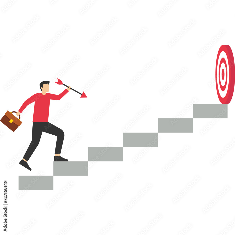 people run towards their goal on ladders or columns, climbing to their dreams. Motivation, the path to achieve the goal, White background isolated vector illustration.

