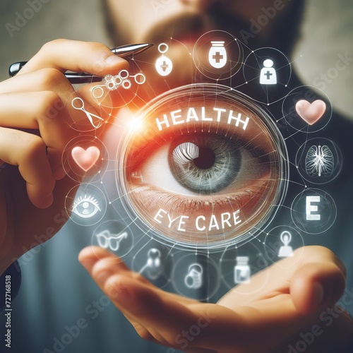Selective focus of a text eye care. Health Eyecare concept for eye helath awareness photo
