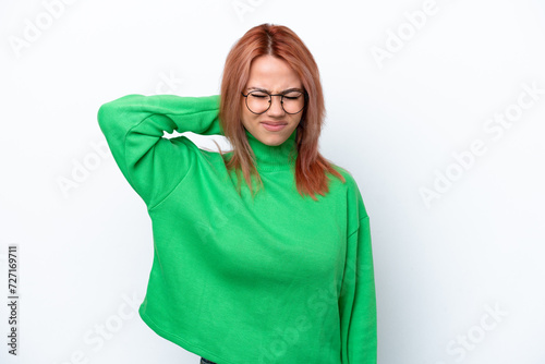 Young Russian girl isolated on white background with neckache photo