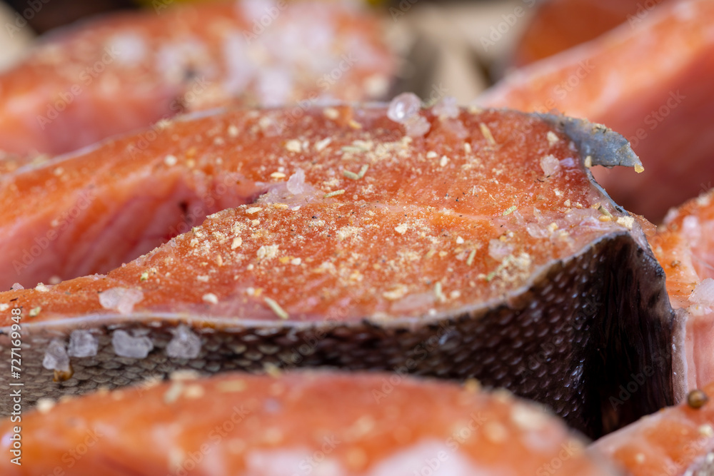 cooking a fish dish with expensive red salmon fish cooking a fish dish with expensive red salmon fish