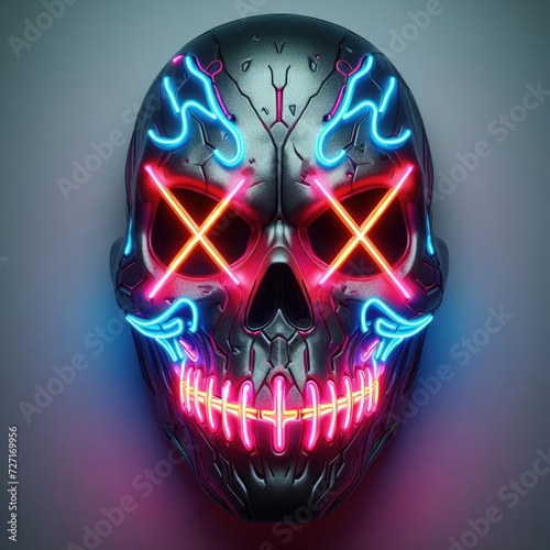 neon doomsday mask with x shaped eyes