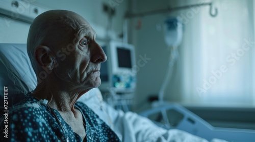 Hospital Senior Patient Rests, Lying on the Bed. Recovering Man Sleeping in the Modern Hospital Ward