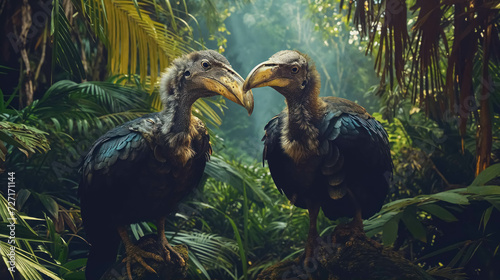 Couple Of Two Dodo Birds In Jungle. Extinct Avian Species. Emblematic Reminder of Biodiversity Preservation Importance for Conservation Research © Immersive Dimension