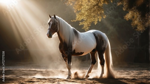 Horse in the pasture at sunrise