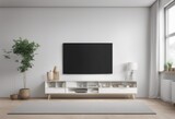 Mockup a TV wall mounted in a living room room with a white wall, Generative AI