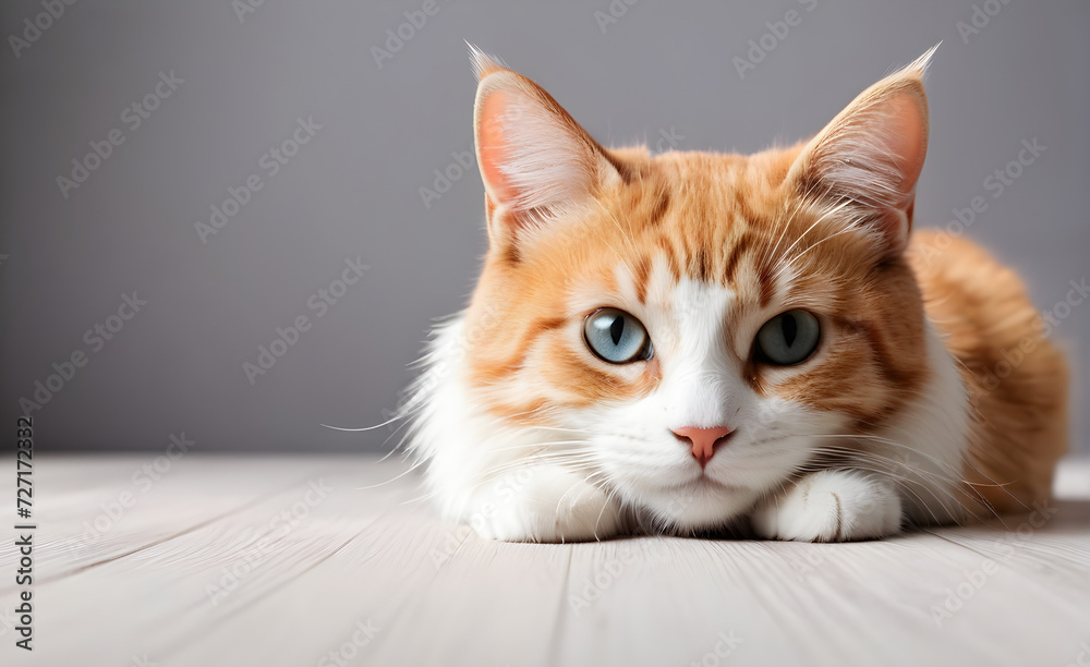 Cute cat template, simple background, copy space. Generative AI