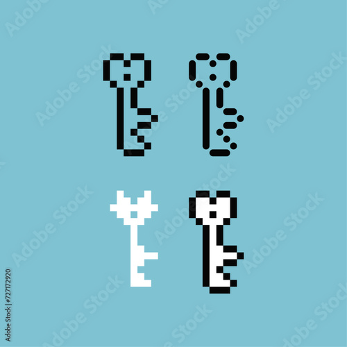 Pixel art outline sets icon of heart key variation color. Heart key shape icon on pixelated style. 8bits Illustration, perfect for design asset element your game ui. Simple pixel art icon asset.