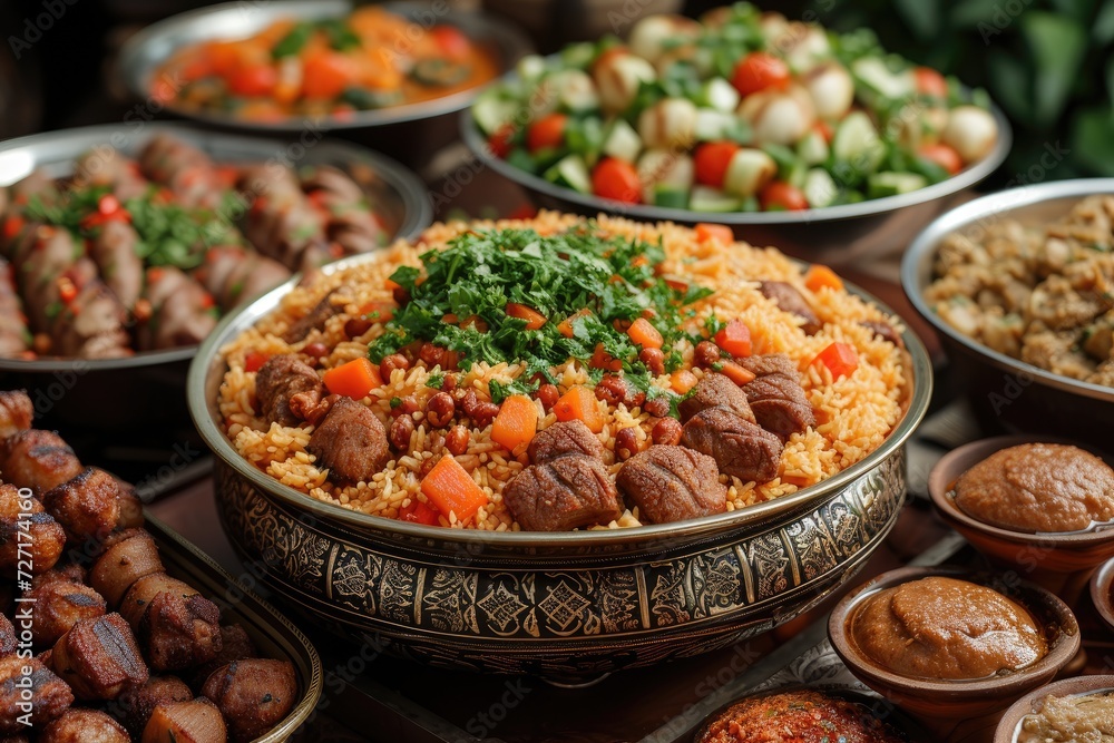 serves various meal to iftar Ramadan advertising food photography