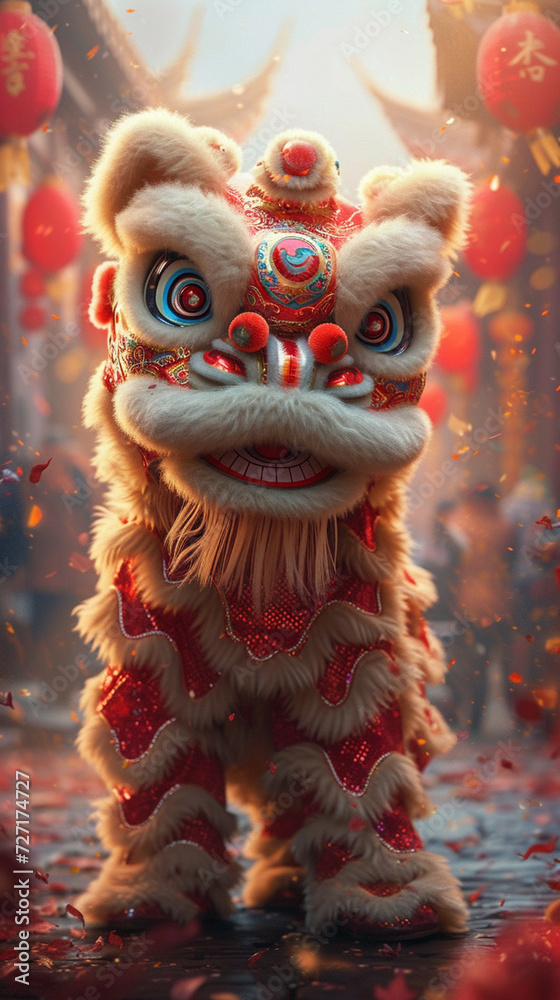 Chinese Spring Festival lion dance performance