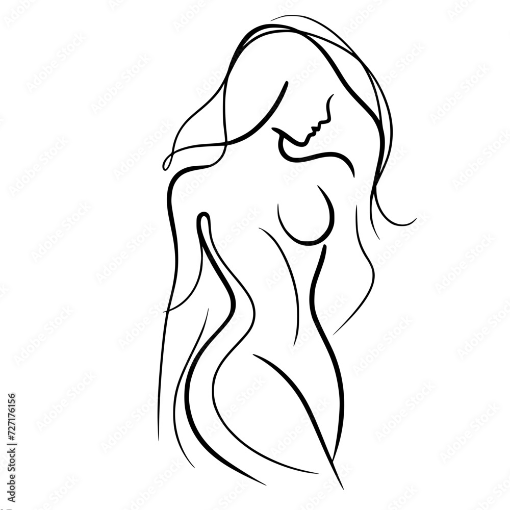 One vector line drawing, portrait of a naked girl One vector line drawing, portrait of a naked girl