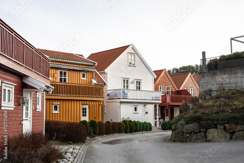 Small road between wooden summer houses.