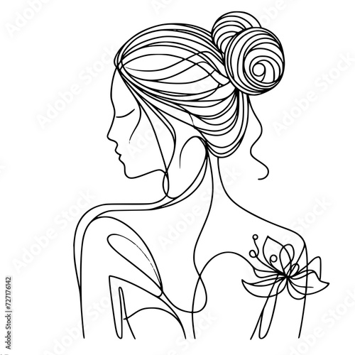 One vector line drawing, portrait of a naked girl with her back