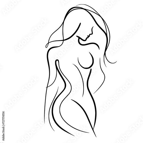 One vector line drawing, portrait of a naked girl 