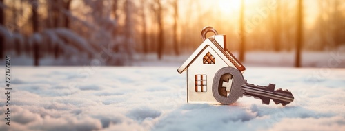 Winter Wonderland Escape: Modern Country Home Awaits | Key & House Keychain photo