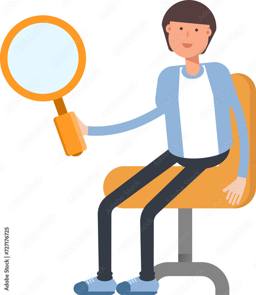 Office Worker Character Sitting and Holding Magnifier
Office Worker Character Sitting and Holding Magnifier
