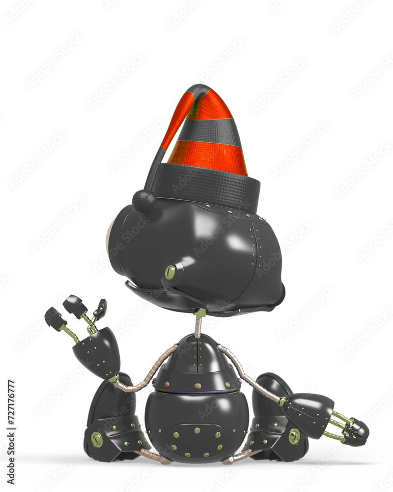 Naklejka premium santa helper bot is sitting down and looking up on rear view