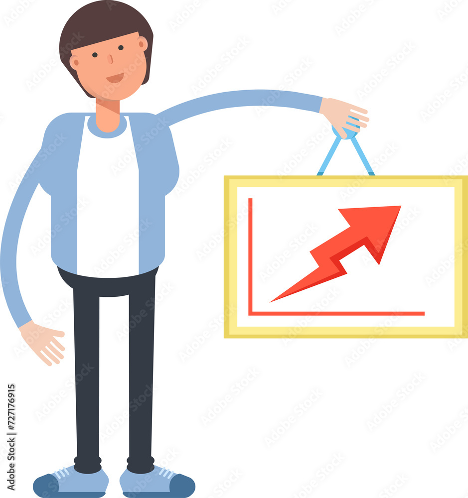 Office Worker Character Holding Arrow Chart
