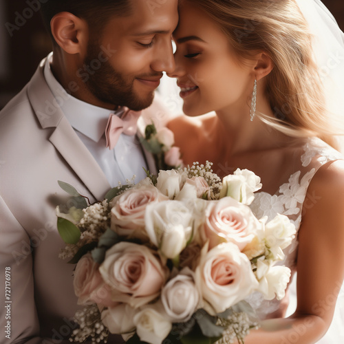 bride and groom wedding couple with a bouquet