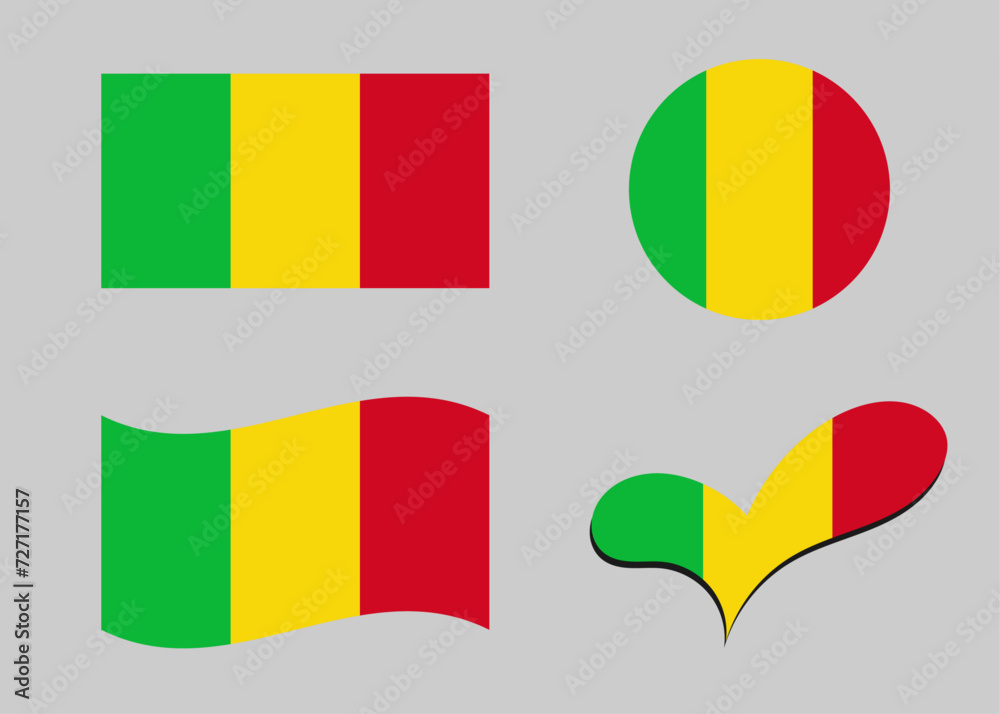 Fototapeta premium Flag of Mali. Mali flag in heart shape. Mali flag in circle shape. Country flag variations